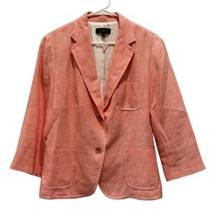 NEW Talbots Women Coral Pink Linen Blend 3/4 Sleeve 1 Button Blazer Jacket Sz 14